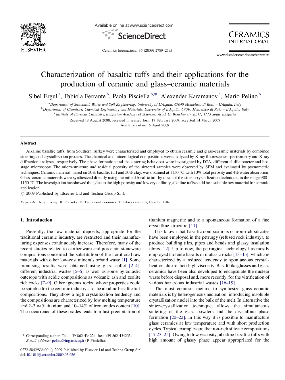 Characterization of basaltic tuffs and their applications for the production of ceramic and glass–ceramic materials