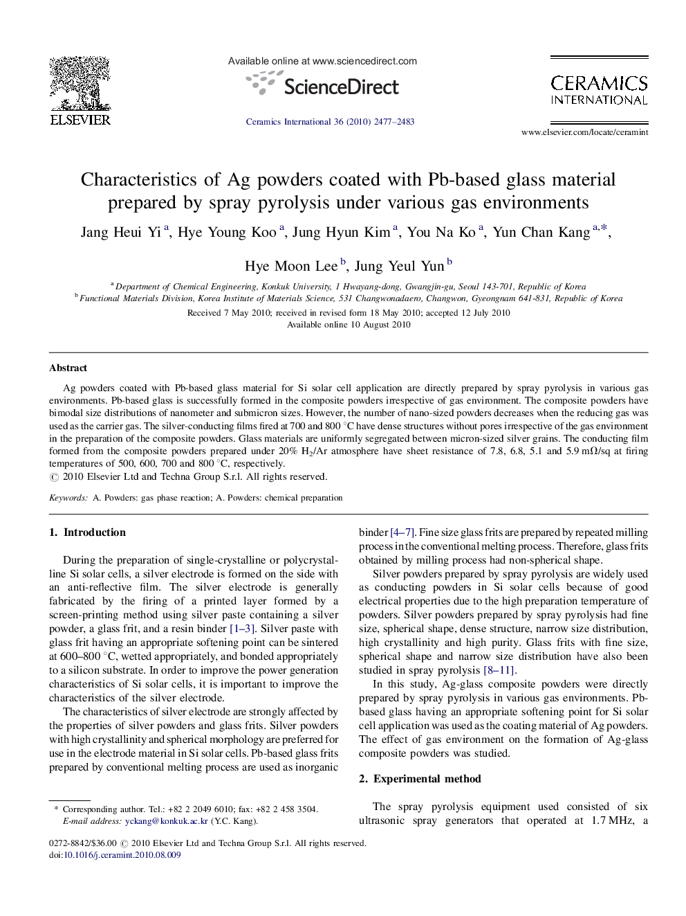 Characteristics of Ag powders coated with Pb-based glass material prepared by spray pyrolysis under various gas environments