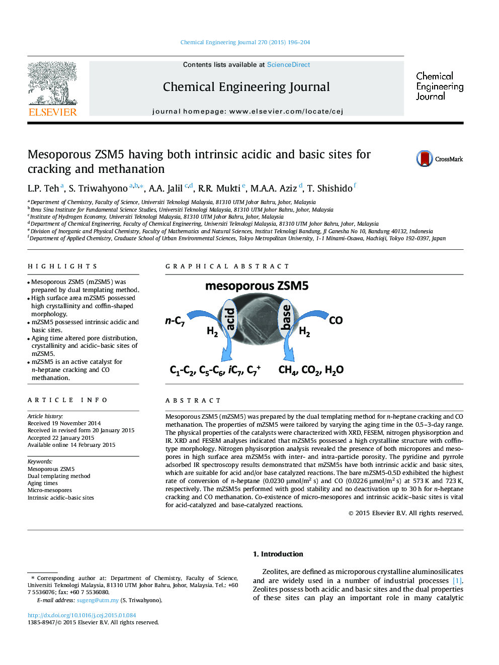 Mesoporous ZSM5 having both intrinsic acidic and basic sites for cracking and methanation