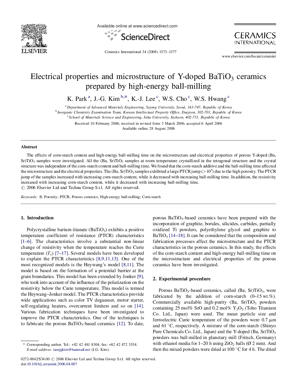 Electrical properties and microstructure of Y-doped BaTiO3 ceramics prepared by high-energy ball-milling