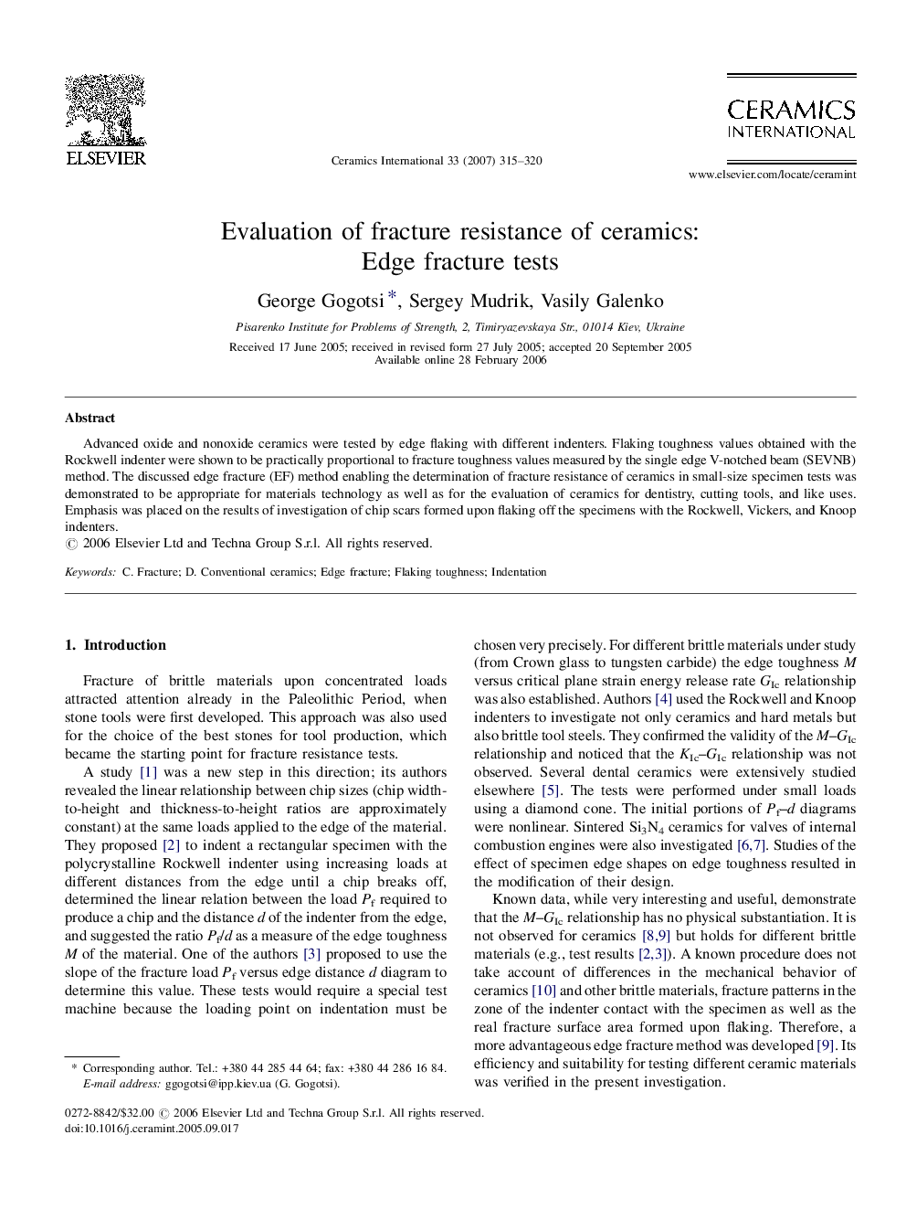 Evaluation of fracture resistance of ceramics: Edge fracture tests