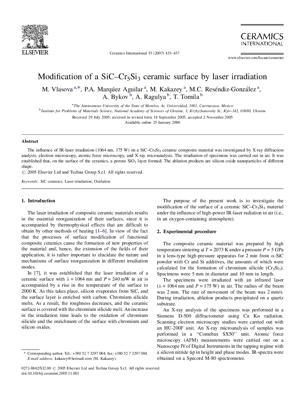 Modification of a SiC–Cr5Si3 ceramic surface by laser irradiation