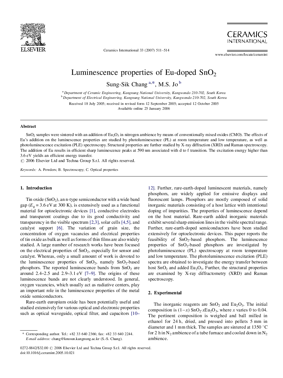 Luminescence properties of Eu-doped SnO2