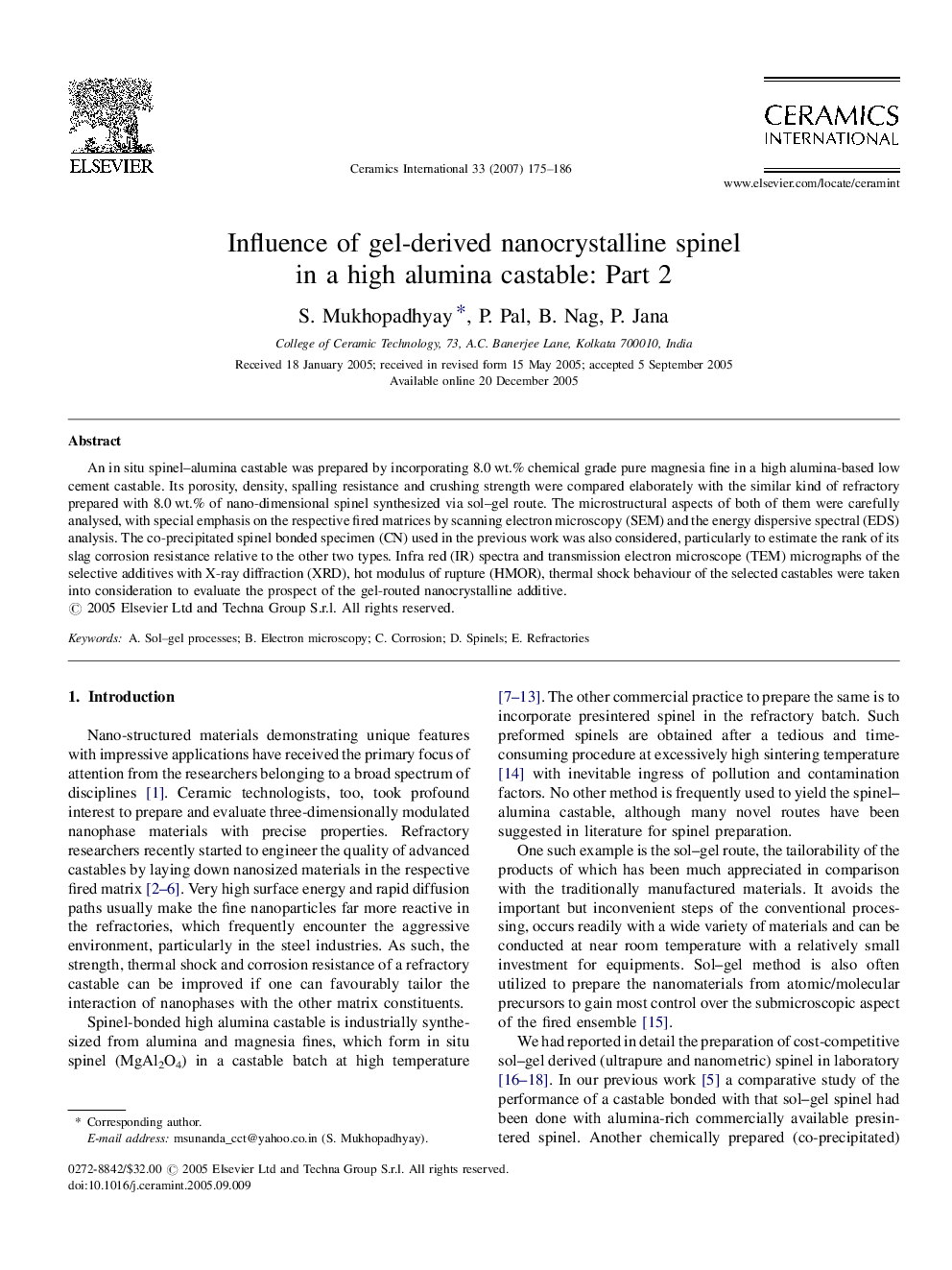 Influence of gel-derived nanocrystalline spinel in a high alumina castable: Part 2