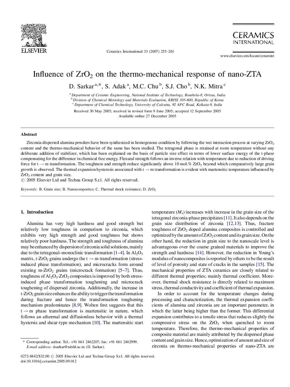 Influence of ZrO2 on the thermo-mechanical response of nano-ZTA