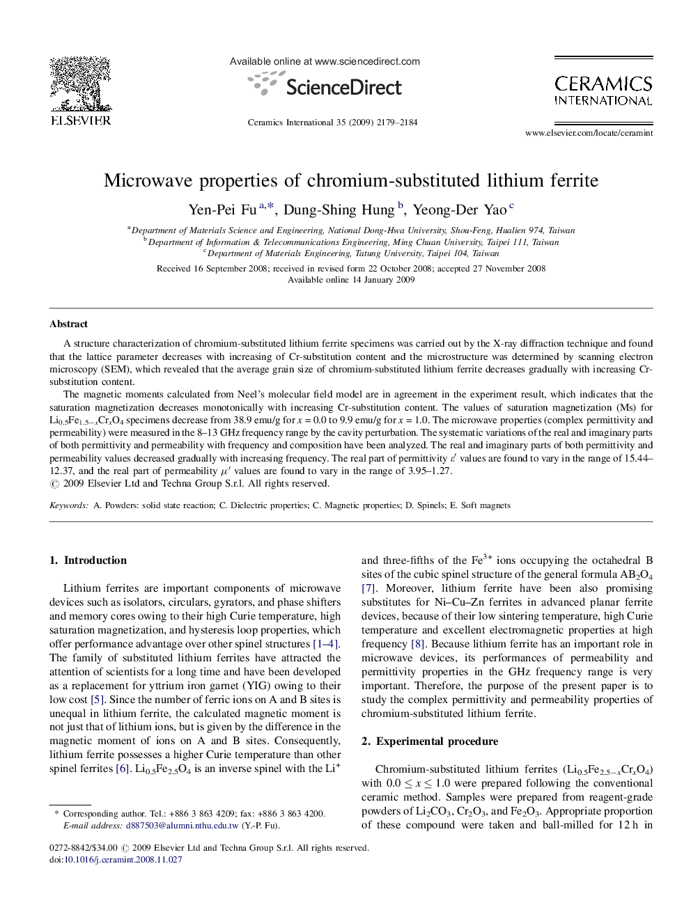 Microwave properties of chromium-substituted lithium ferrite