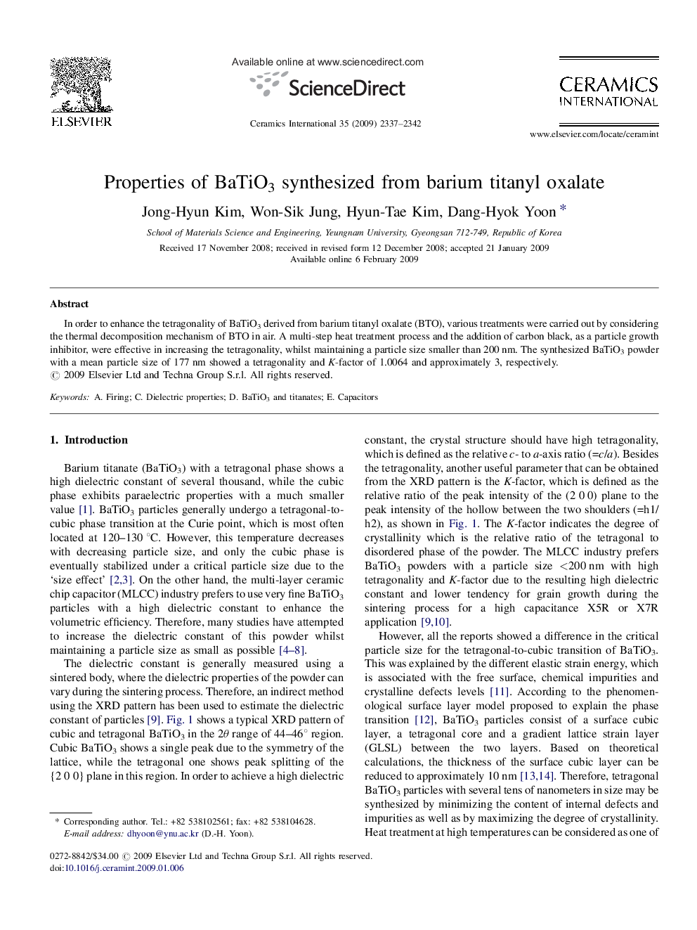 Properties of BaTiO3 synthesized from barium titanyl oxalate