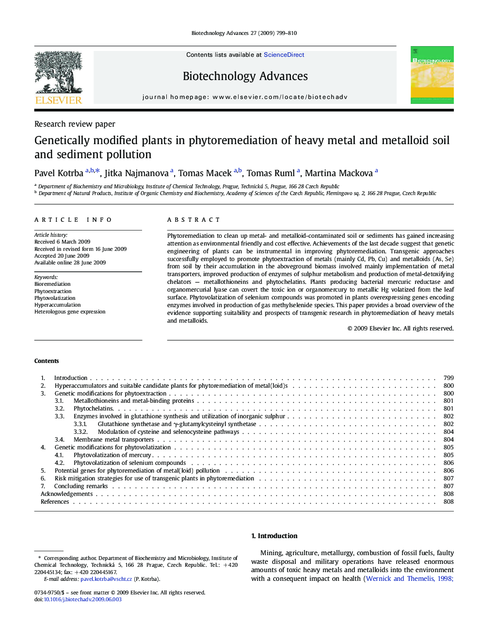 Genetically modified plants in phytoremediation of heavy metal and metalloid soil and sediment pollution