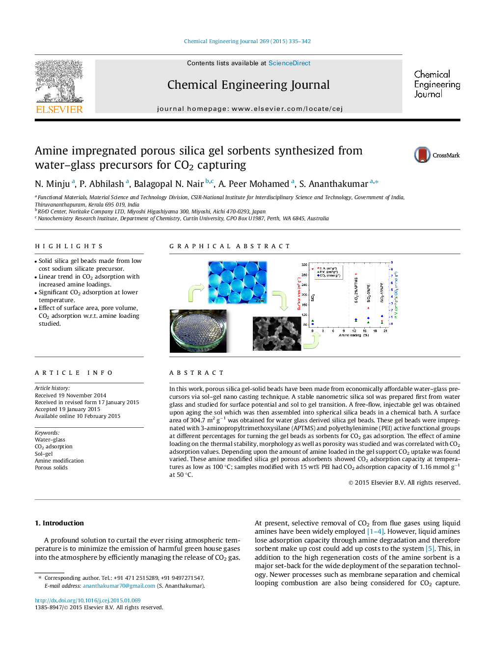 Amine impregnated porous silica gel sorbents synthesized from water–glass precursors for CO2 capturing