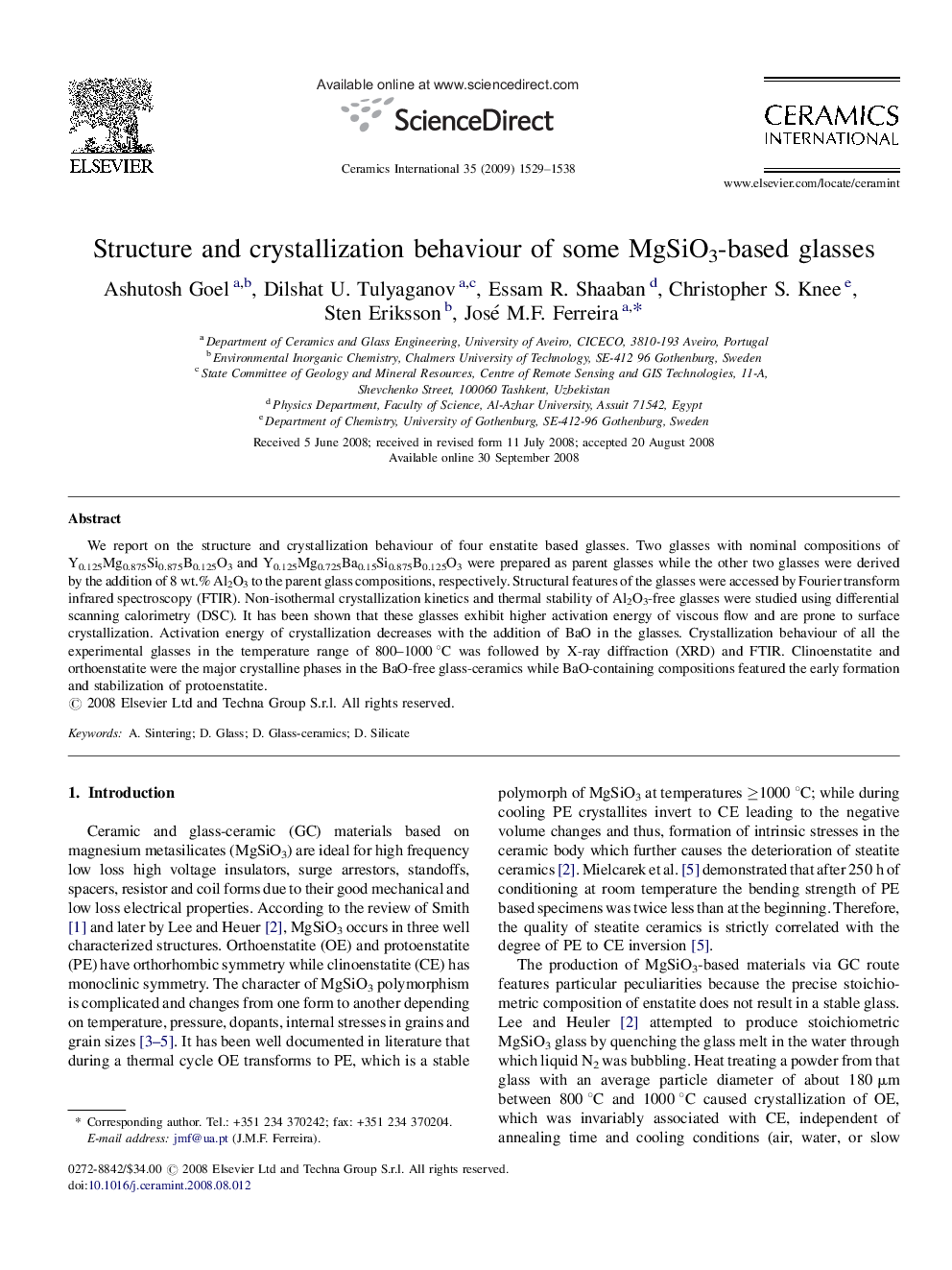 Structure and crystallization behaviour of some MgSiO3-based glasses