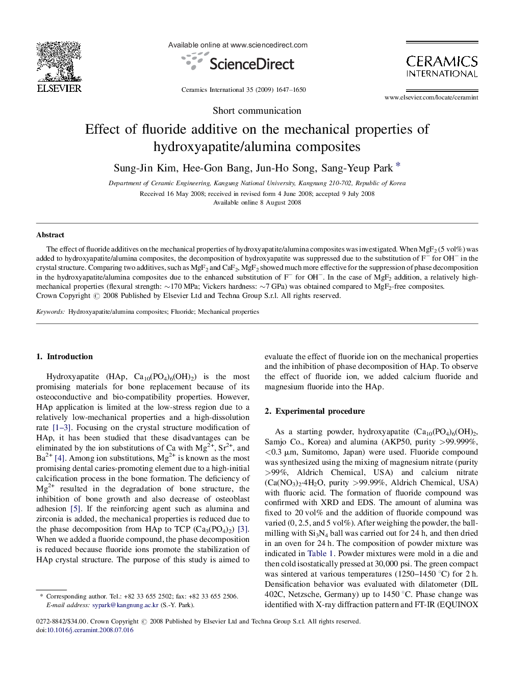 Effect of fluoride additive on the mechanical properties of hydroxyapatite/alumina composites