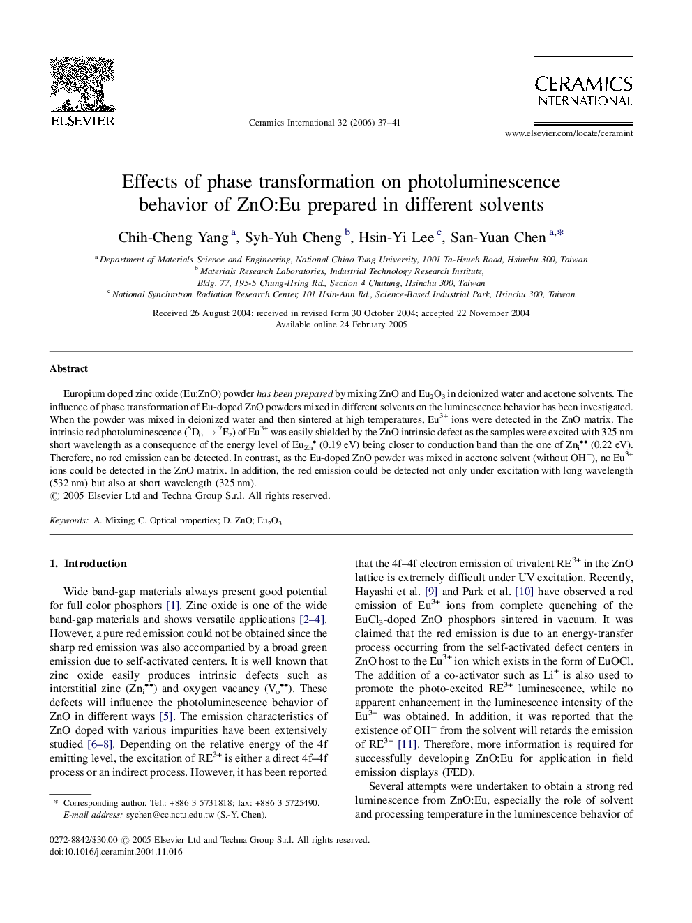 Effects of phase transformation on photoluminescence behavior of ZnO:Eu prepared in different solvents