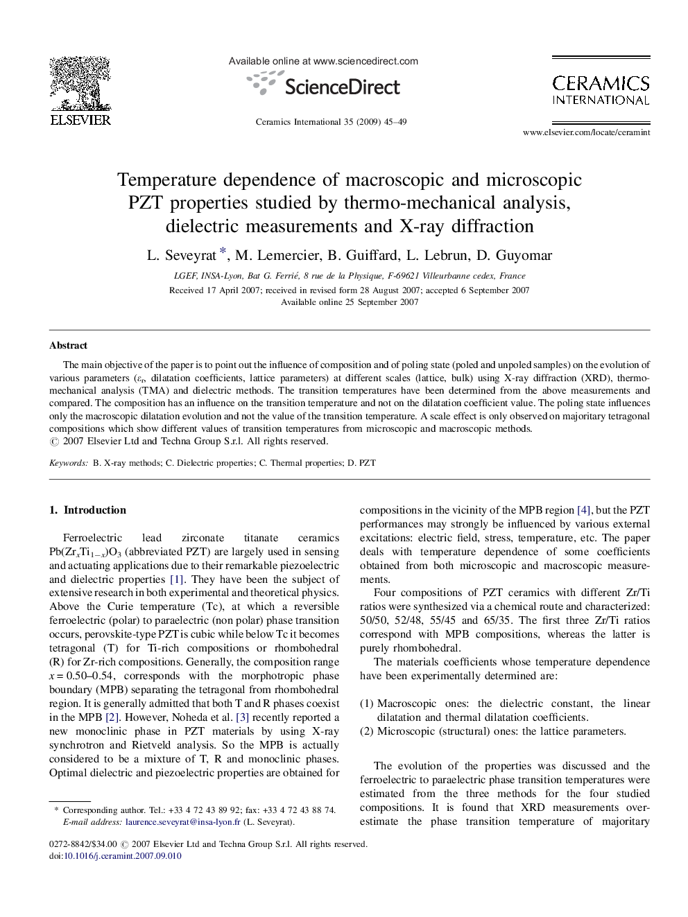 Temperature dependence of macroscopic and microscopic PZT properties studied by thermo-mechanical analysis, dielectric measurements and X-ray diffraction