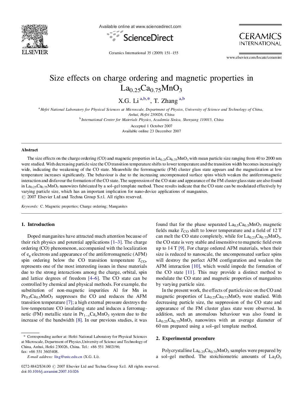 Size effects on charge ordering and magnetic properties in La0.25Ca0.75MnO3