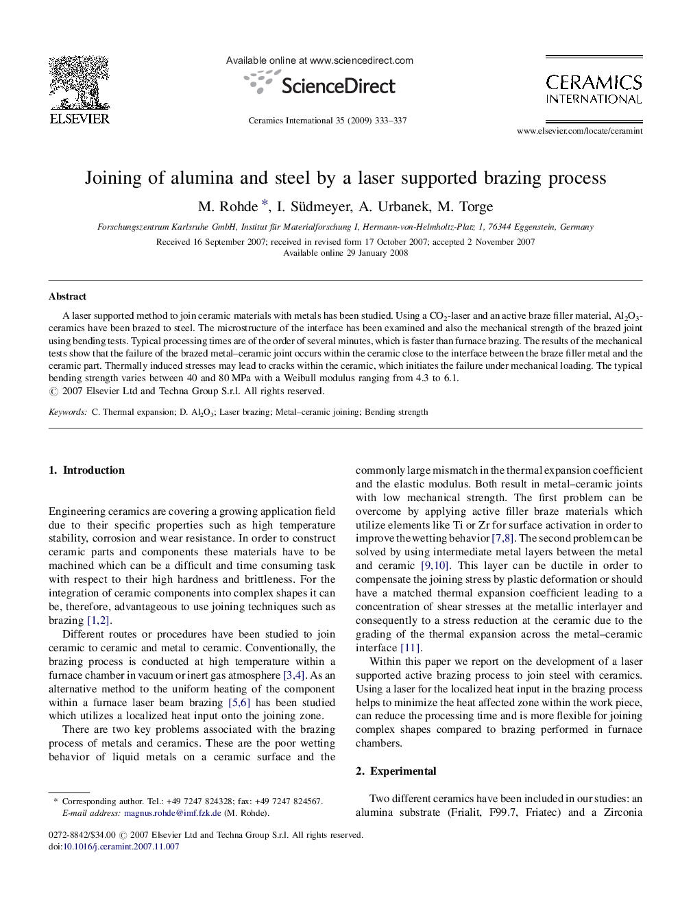 Joining of alumina and steel by a laser supported brazing process