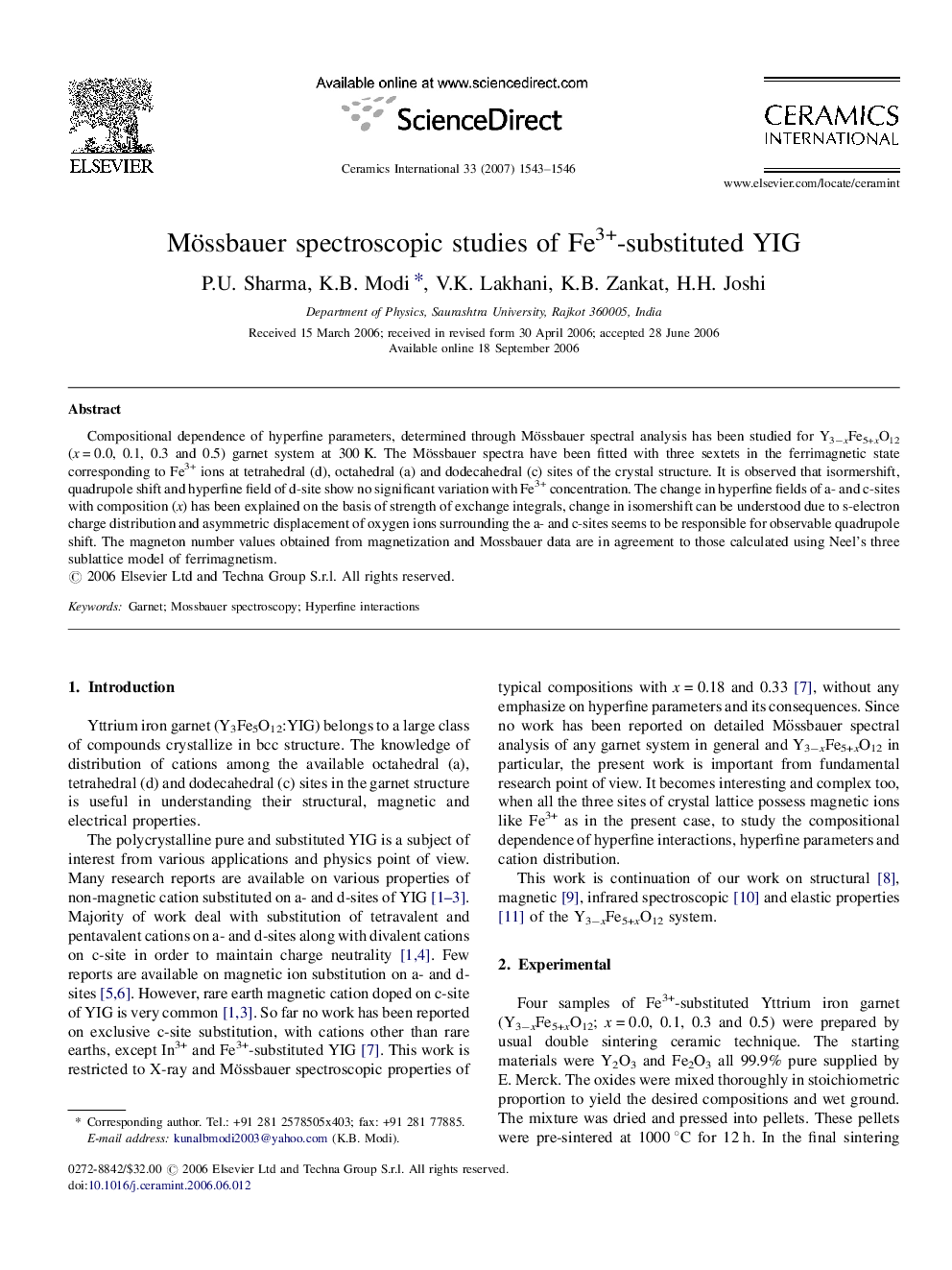 Mössbauer spectroscopic studies of Fe3+-substituted YIG