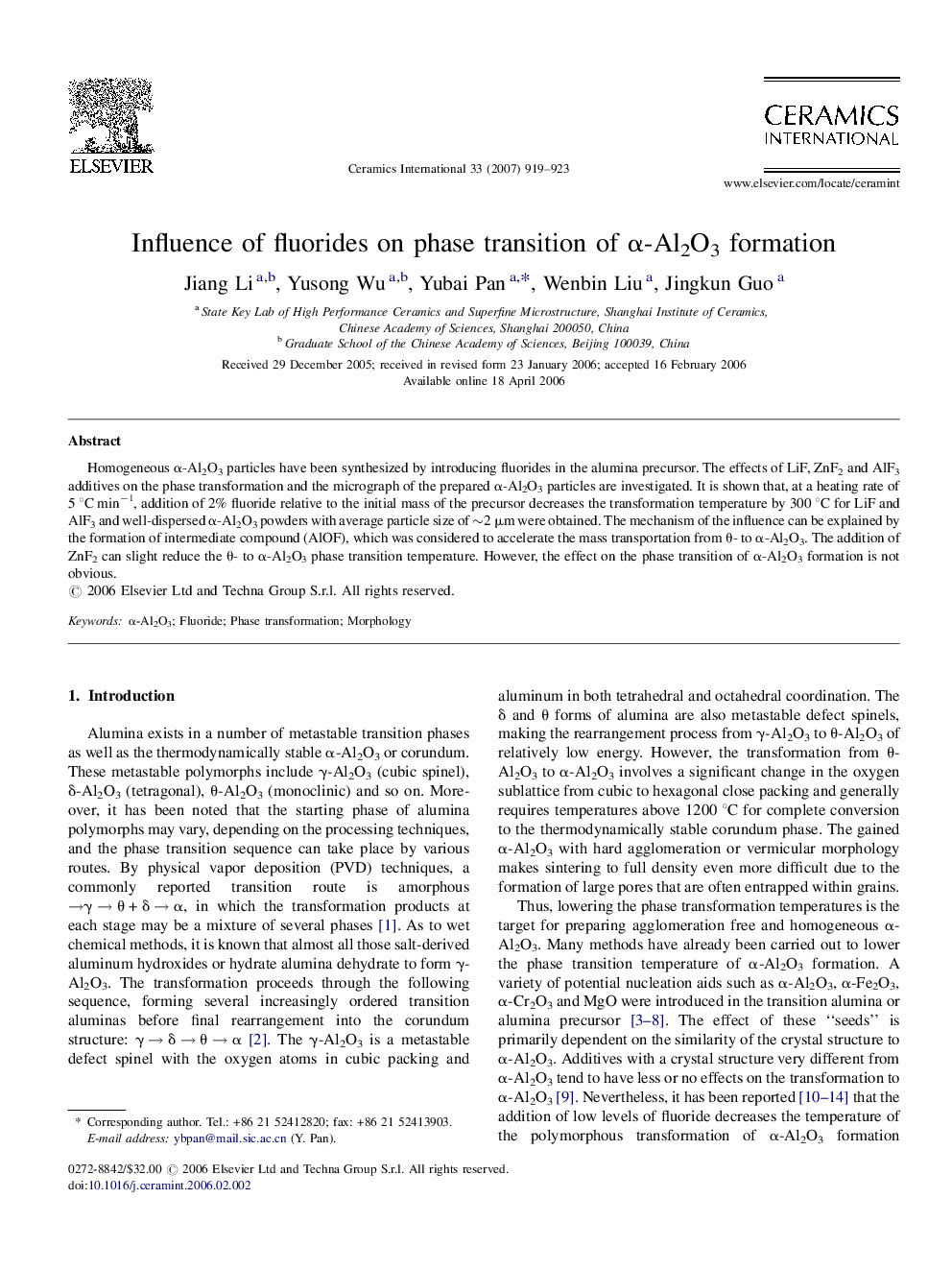 Influence of fluorides on phase transition of α-Al2O3 formation