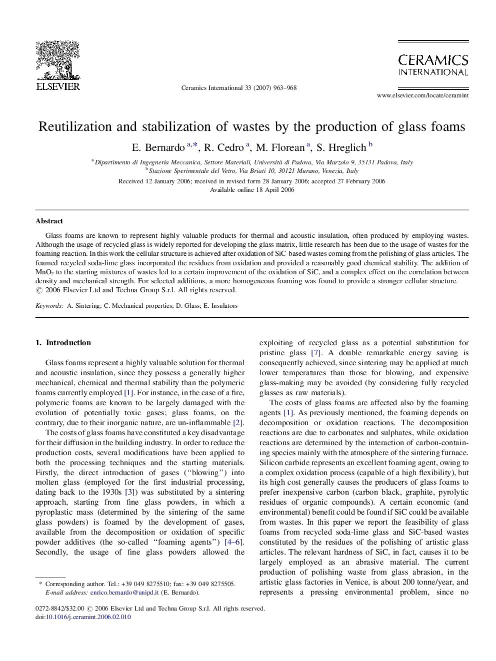 Reutilization and stabilization of wastes by the production of glass foams