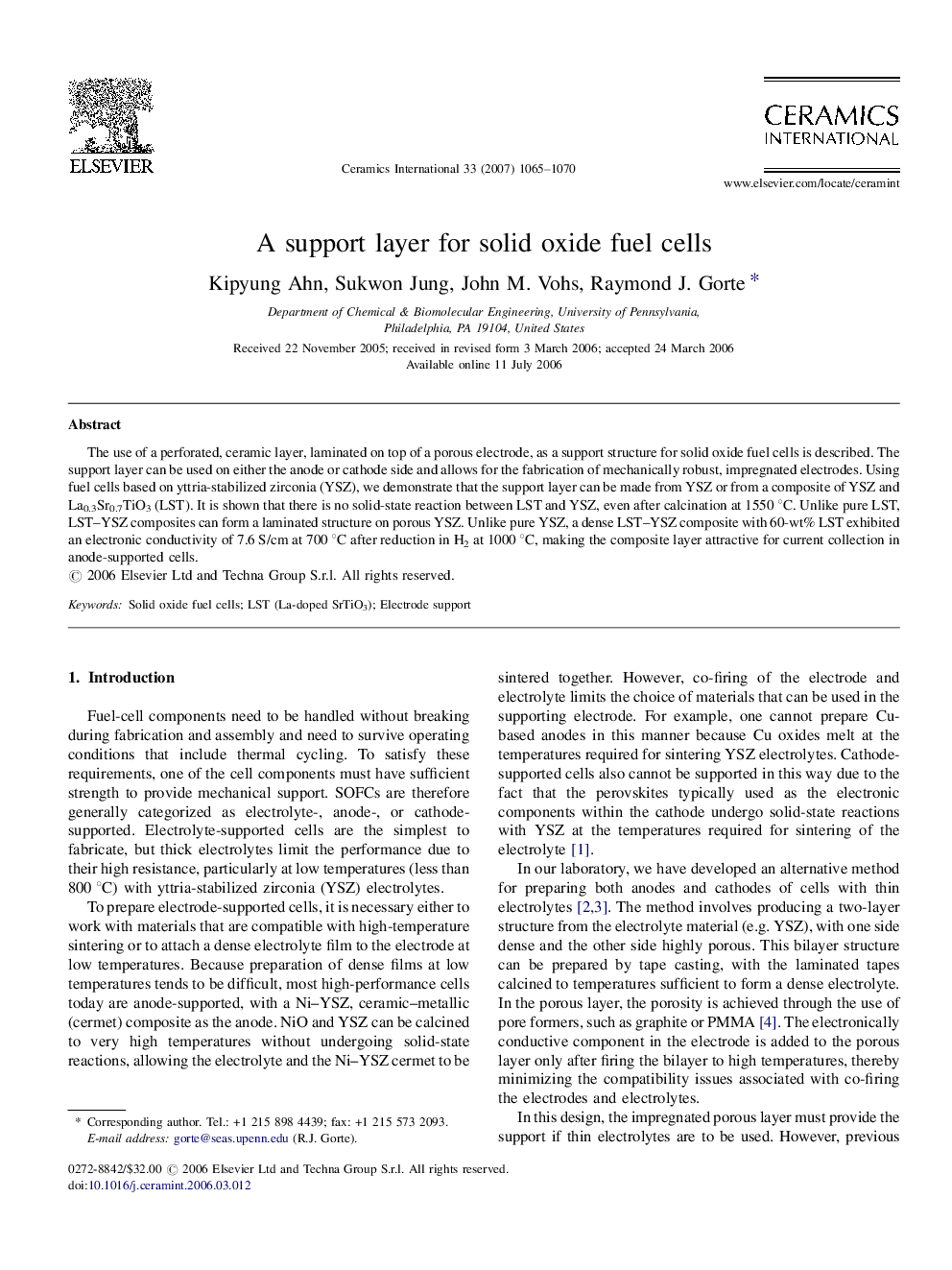 A support layer for solid oxide fuel cells