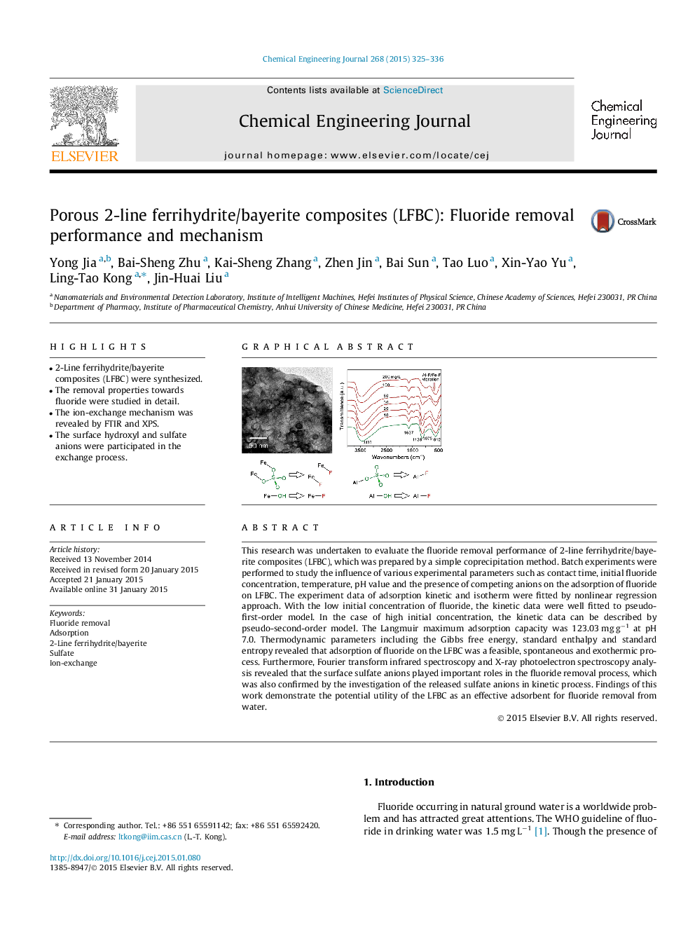 Porous 2-line ferrihydrite/bayerite composites (LFBC): Fluoride removal performance and mechanism