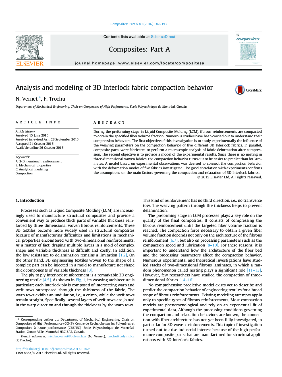 Analysis and modeling of 3D Interlock fabric compaction behavior