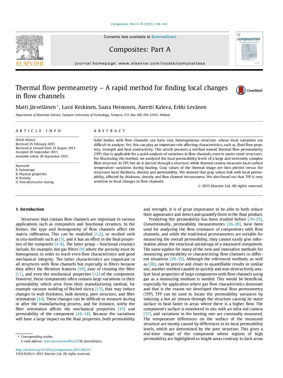 Thermal flow permeametry – A rapid method for finding local changes in flow channels