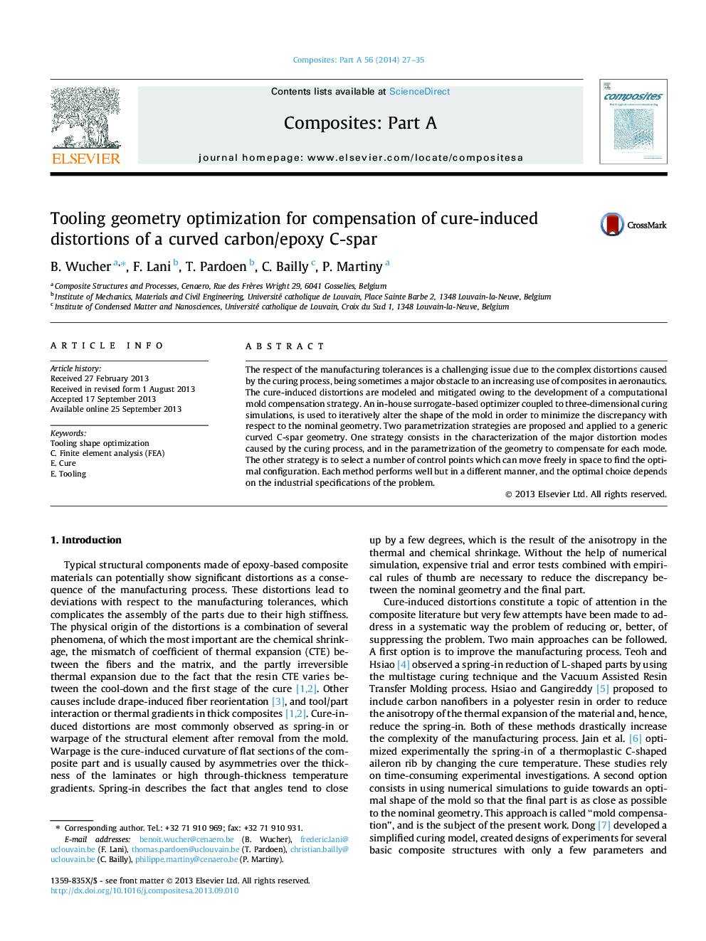 Tooling geometry optimization for compensation of cure-induced distortions of a curved carbon/epoxy C-spar