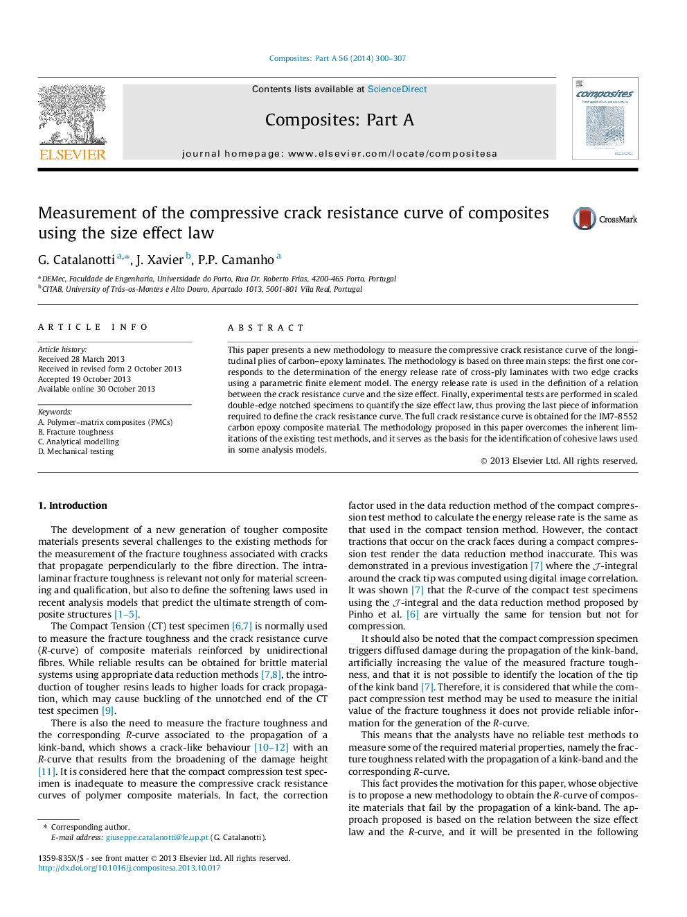 Measurement of the compressive crack resistance curve of composites using the size effect law