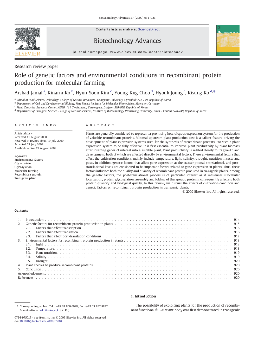 Role of genetic factors and environmental conditions in recombinant protein production for molecular farming