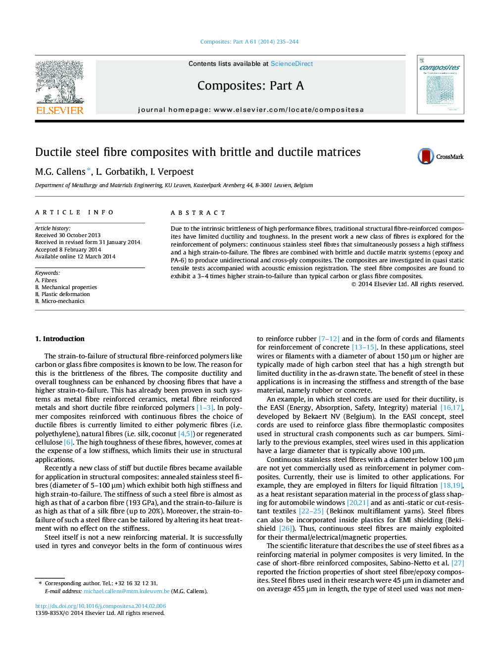 Ductile steel fibre composites with brittle and ductile matrices