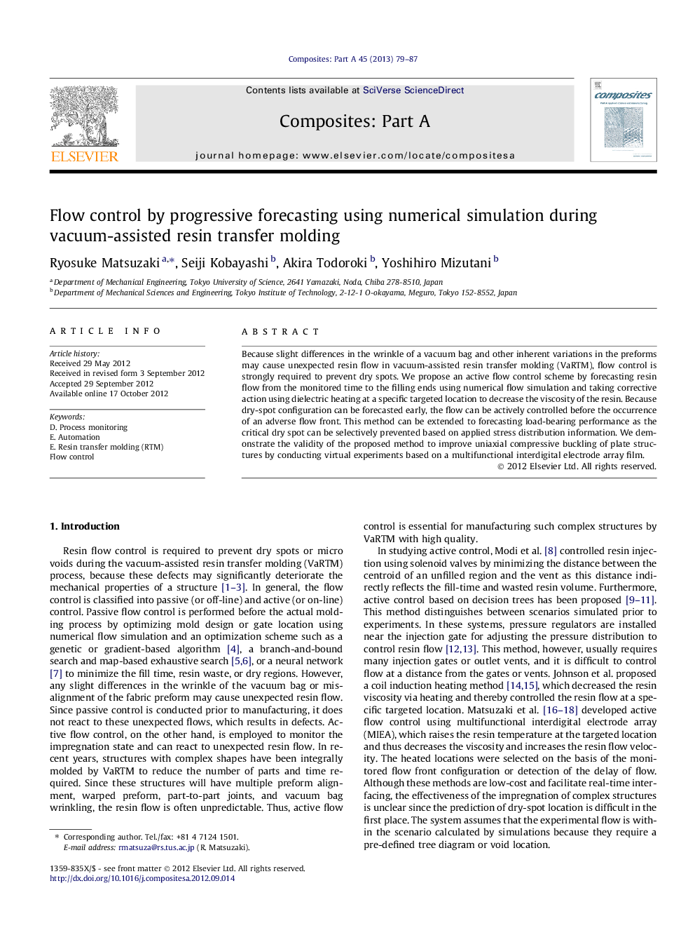 Flow control by progressive forecasting using numerical simulation during vacuum-assisted resin transfer molding