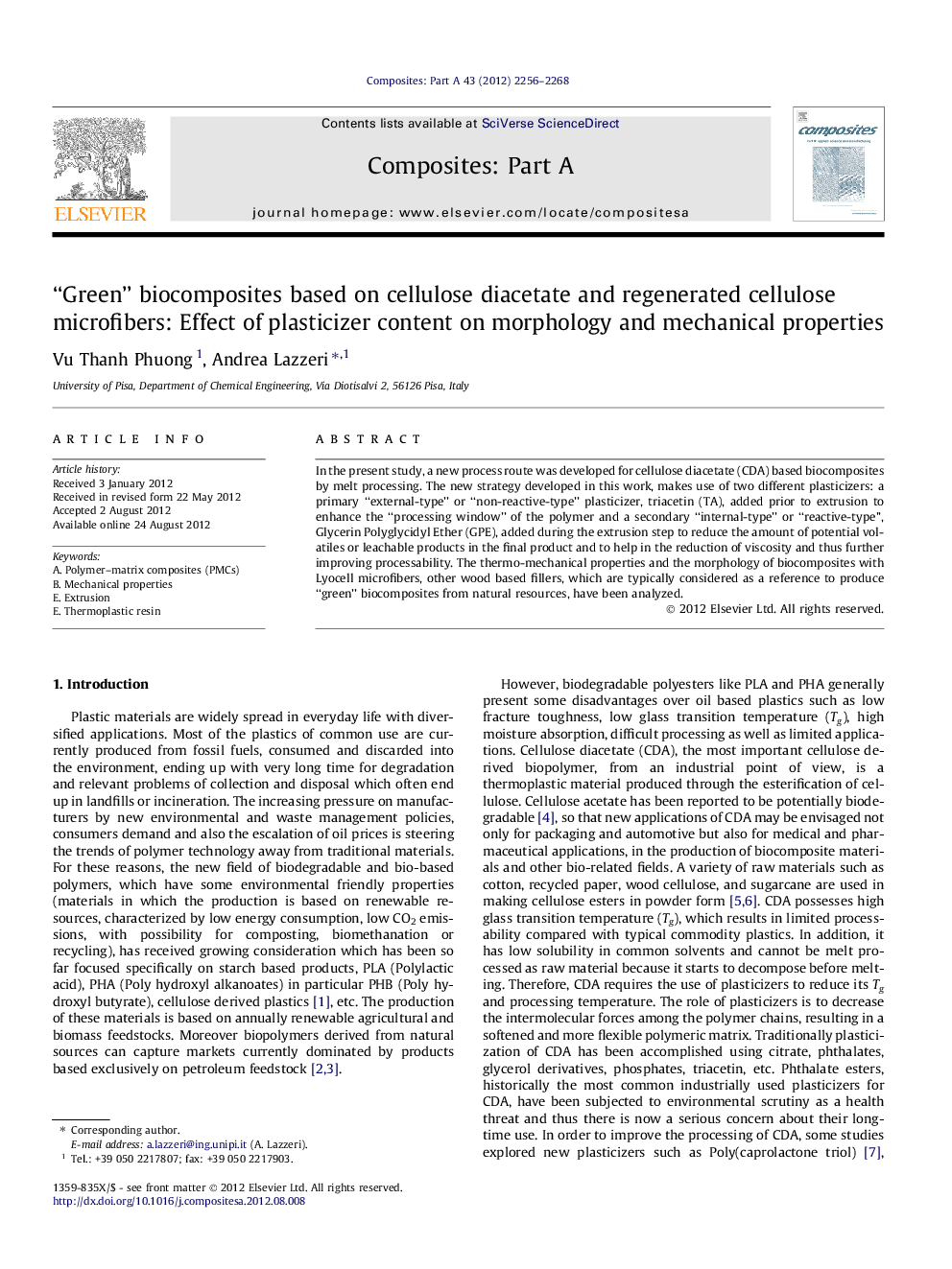 “Green” biocomposites based on cellulose diacetate and regenerated cellulose microfibers: Effect of plasticizer content on morphology and mechanical properties