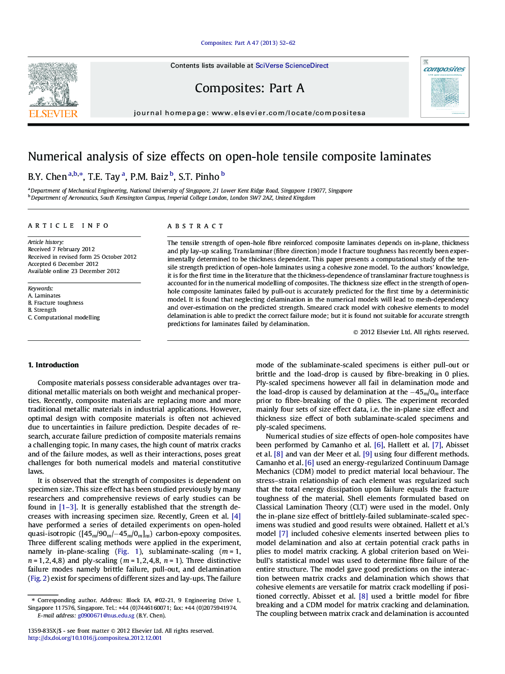 Numerical analysis of size effects on open-hole tensile composite laminates