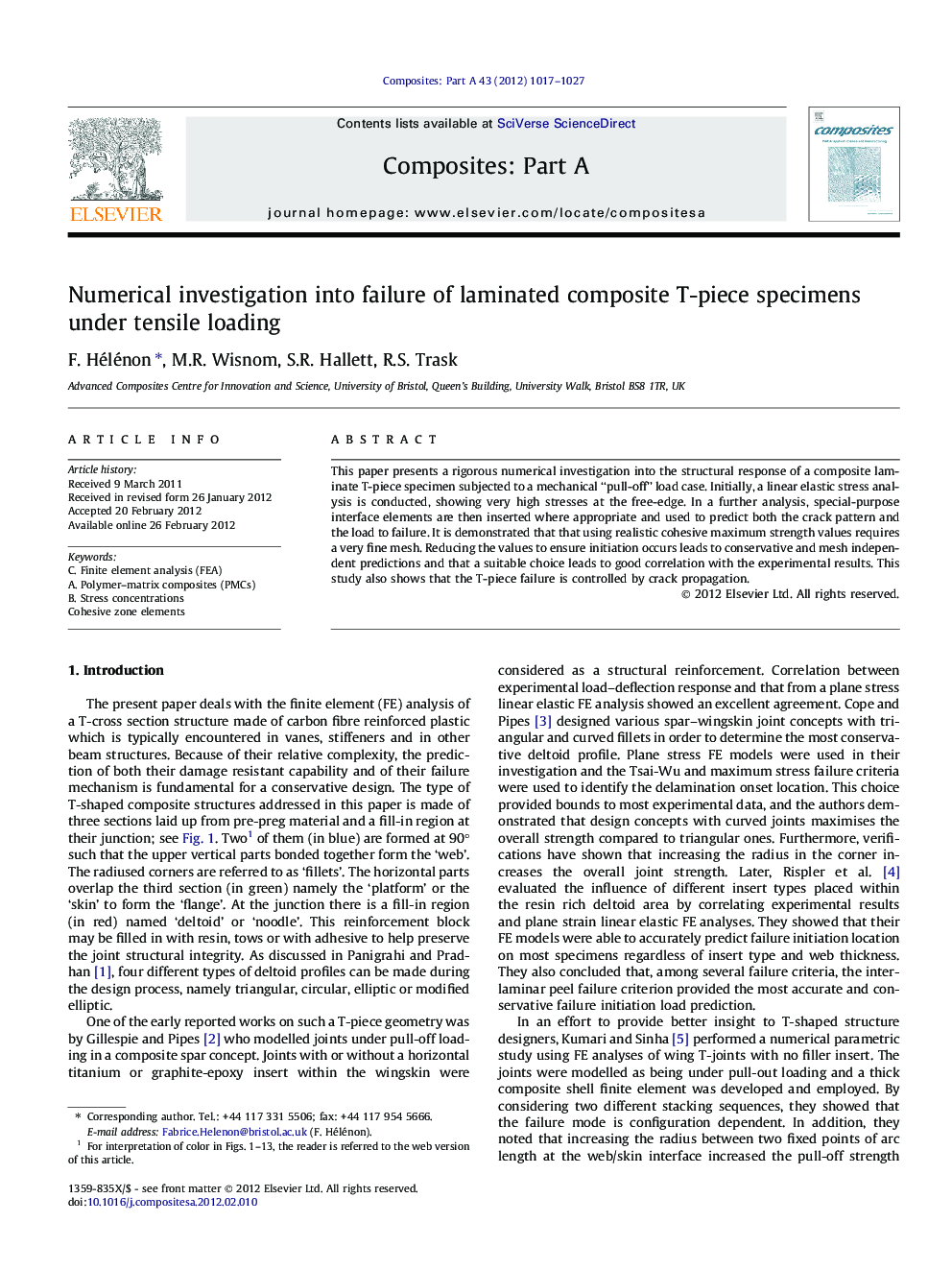 Numerical investigation into failure of laminated composite T-piece specimens under tensile loading