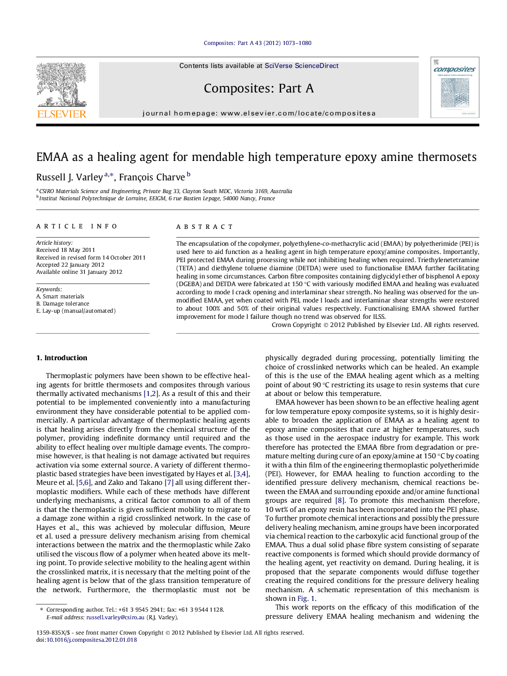 EMAA as a healing agent for mendable high temperature epoxy amine thermosets