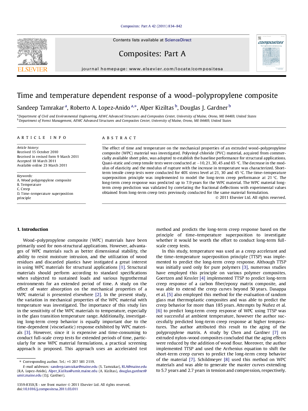 Time and temperature dependent response of a wood–polypropylene composite