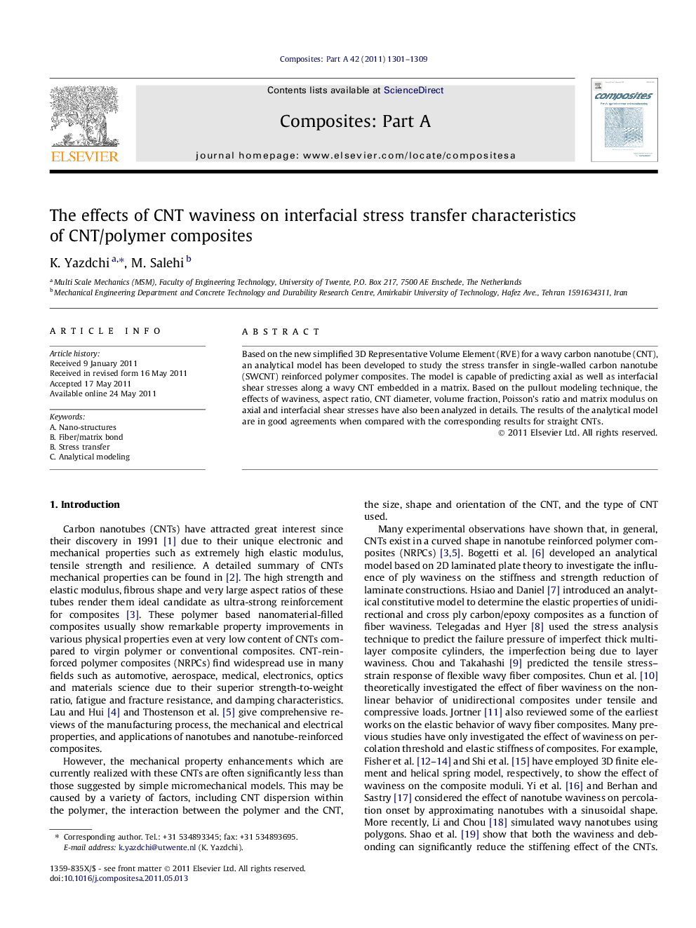 The effects of CNT waviness on interfacial stress transfer characteristics of CNT/polymer composites