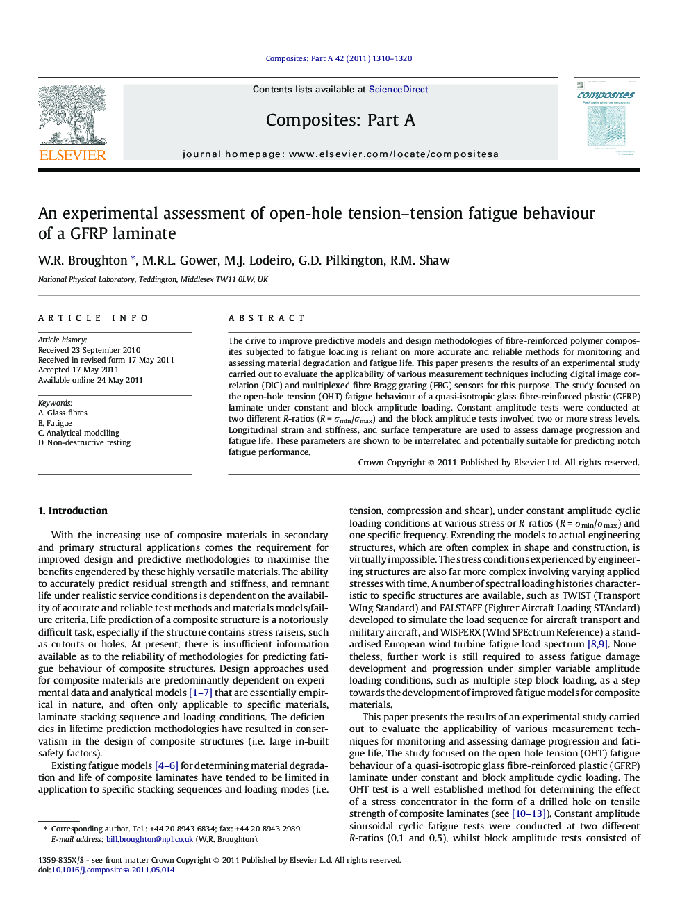 An experimental assessment of open-hole tension–tension fatigue behaviour of a GFRP laminate