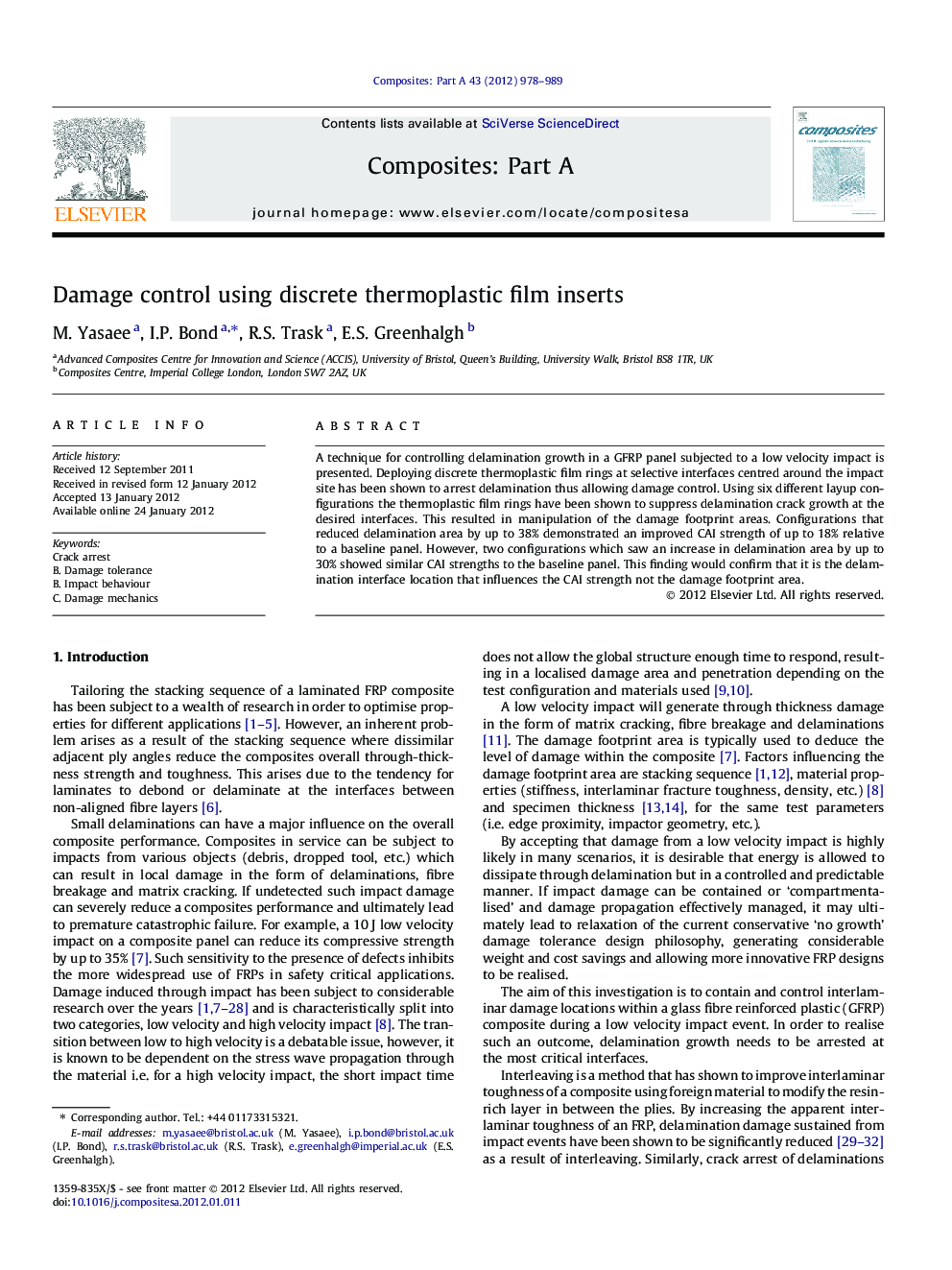 Damage control using discrete thermoplastic film inserts