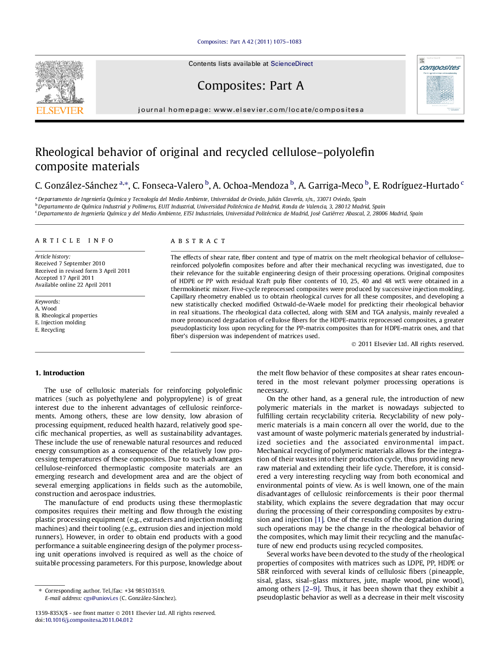 Rheological behavior of original and recycled cellulose–polyolefin composite materials