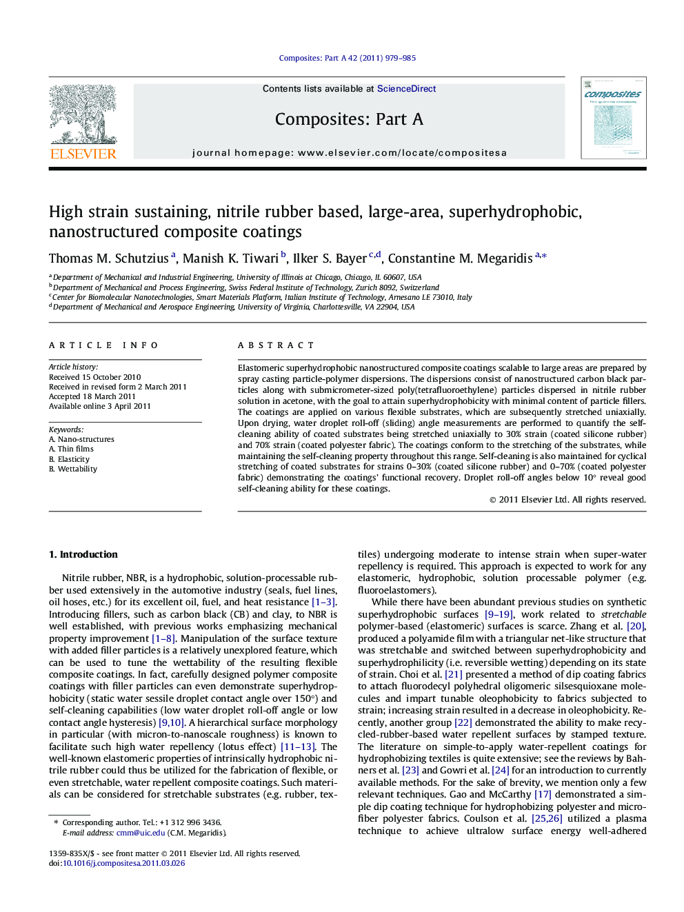 High strain sustaining, nitrile rubber based, large-area, superhydrophobic, nanostructured composite coatings