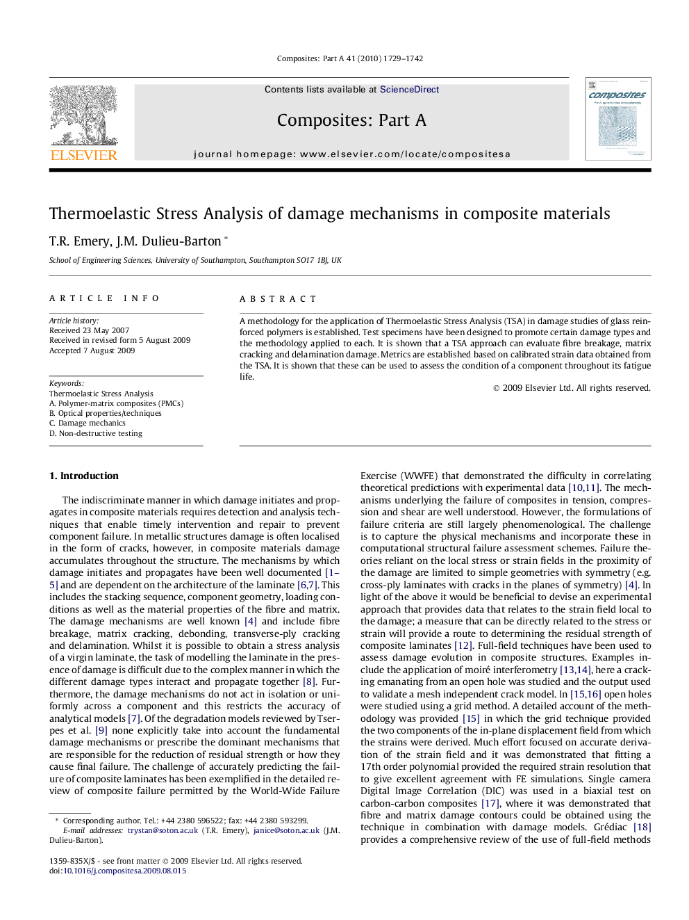 Thermoelastic Stress Analysis of damage mechanisms in composite materials