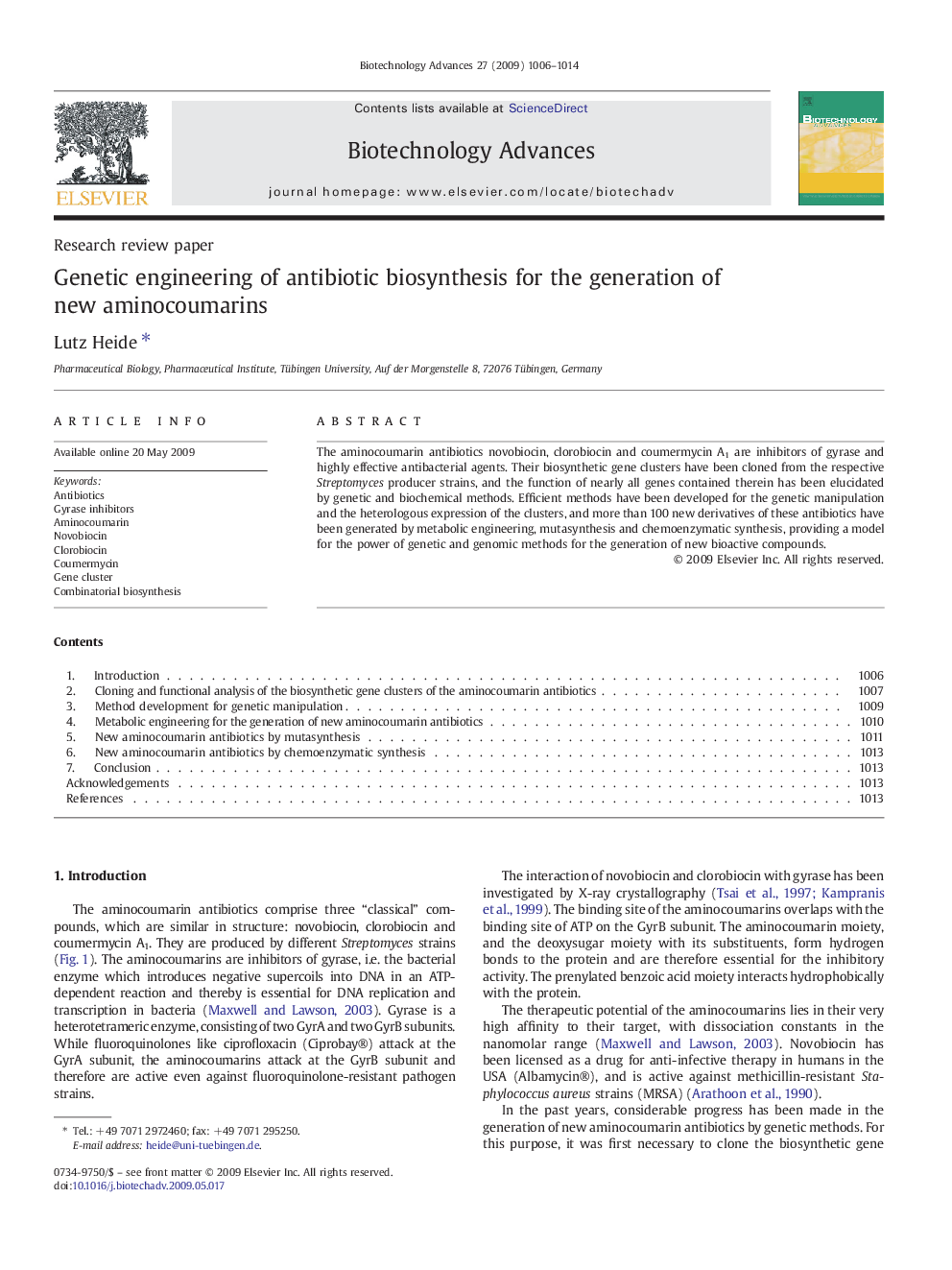 Genetic engineering of antibiotic biosynthesis for the generation of new aminocoumarins