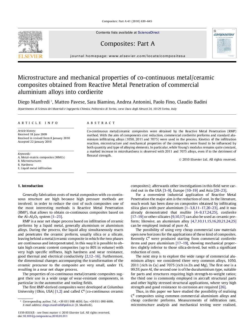 Microstructure and mechanical properties of co-continuous metal/ceramic composites obtained from Reactive Metal Penetration of commercial aluminium alloys into cordierite