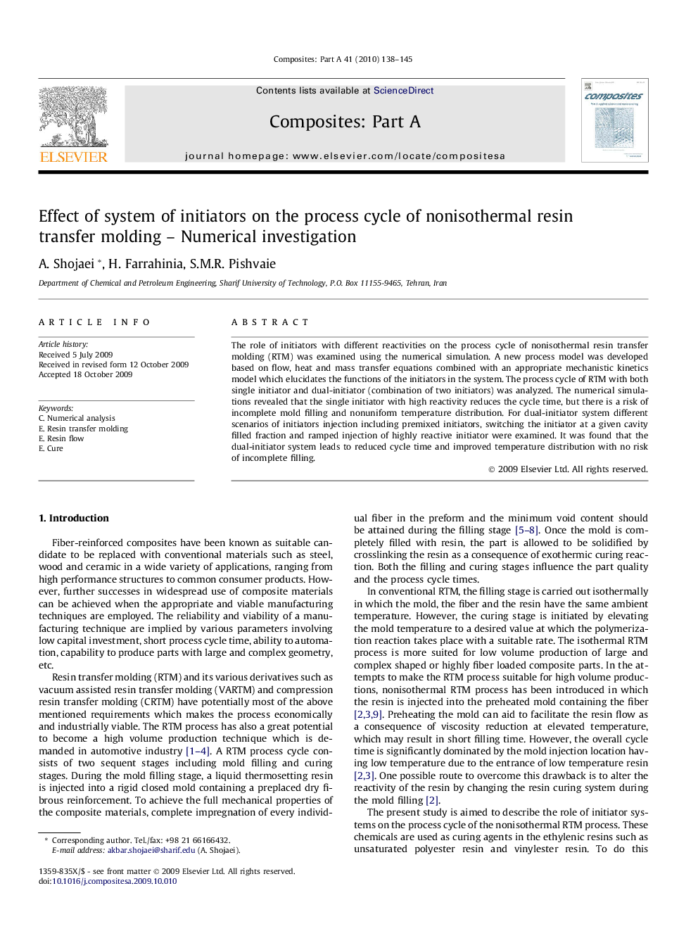 Effect of system of initiators on the process cycle of nonisothermal resin transfer molding – Numerical investigation