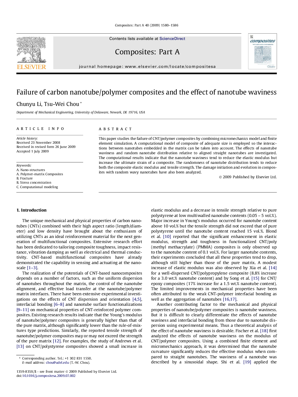 Failure of carbon nanotube/polymer composites and the effect of nanotube waviness