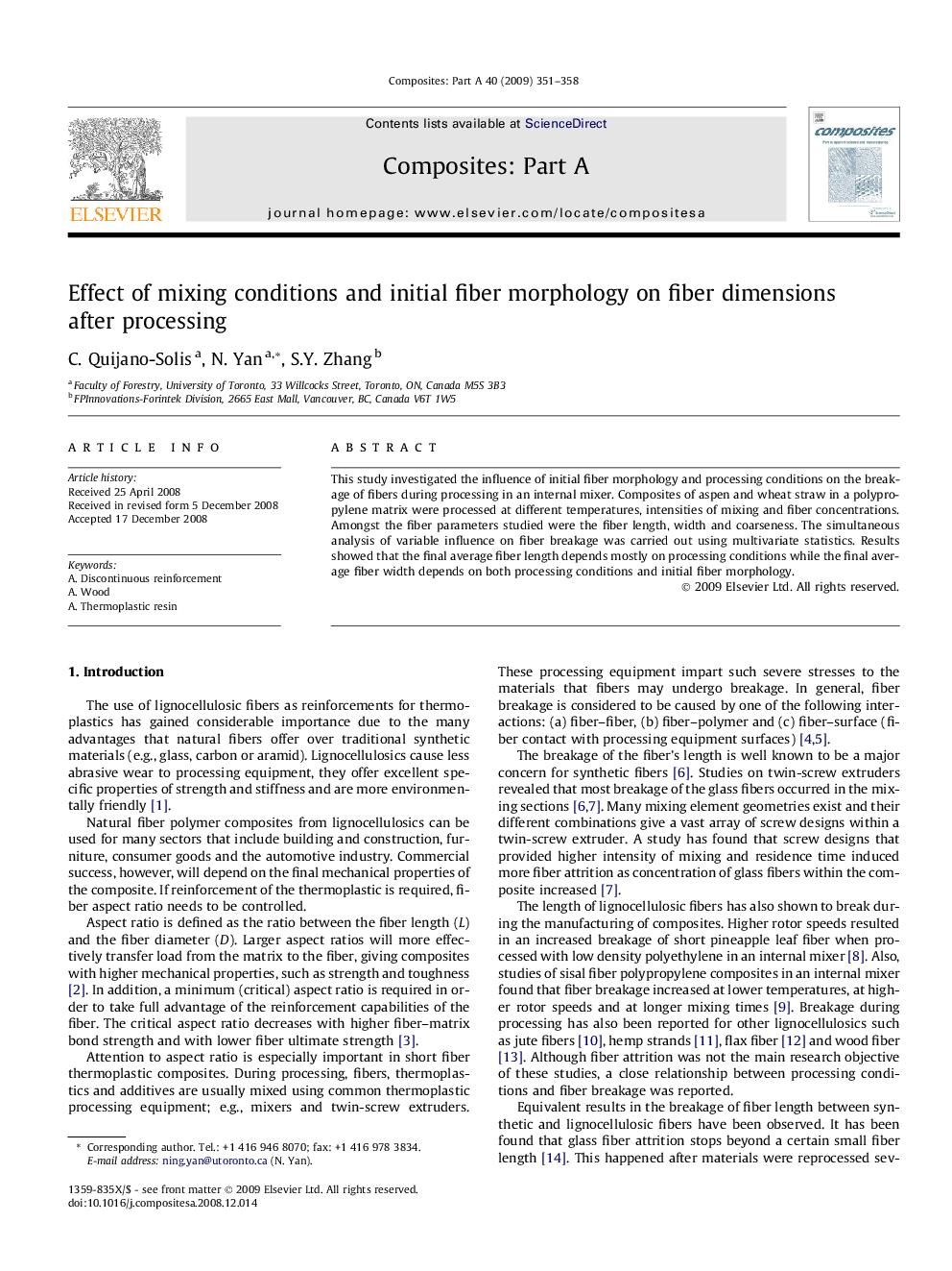 Effect of mixing conditions and initial fiber morphology on fiber dimensions after processing