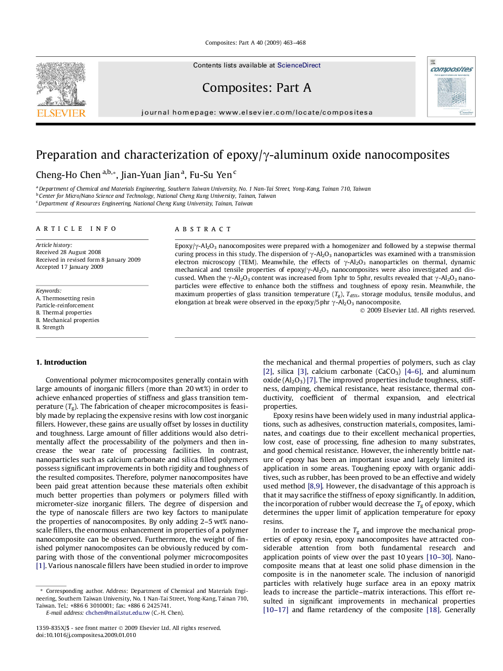 Preparation and characterization of epoxy/γ-aluminum oxide nanocomposites