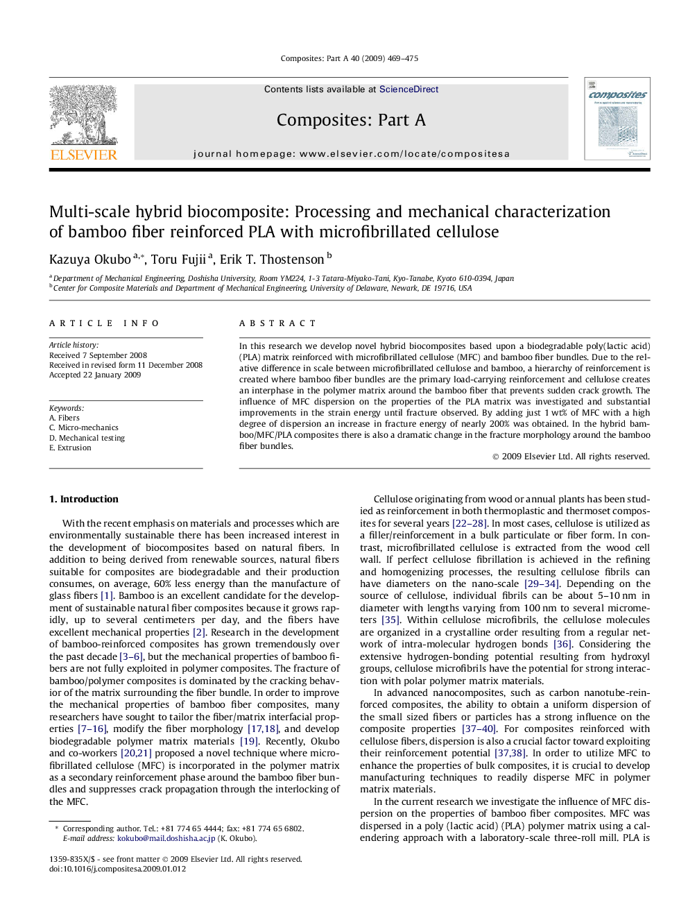 Multi-scale hybrid biocomposite: Processing and mechanical characterization of bamboo fiber reinforced PLA with microfibrillated cellulose