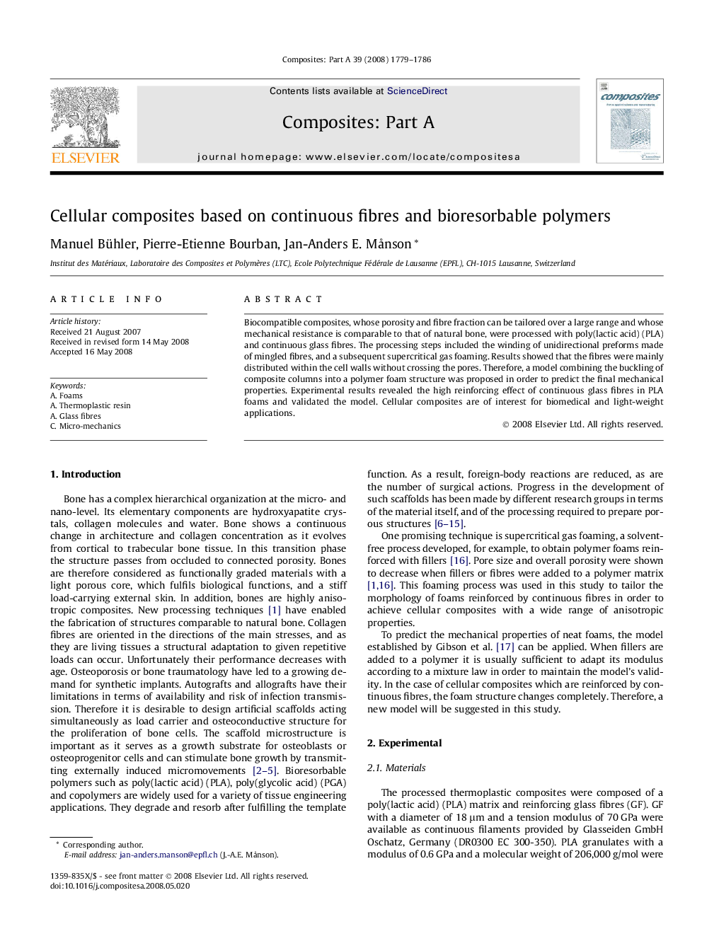 Cellular composites based on continuous fibres and bioresorbable polymers